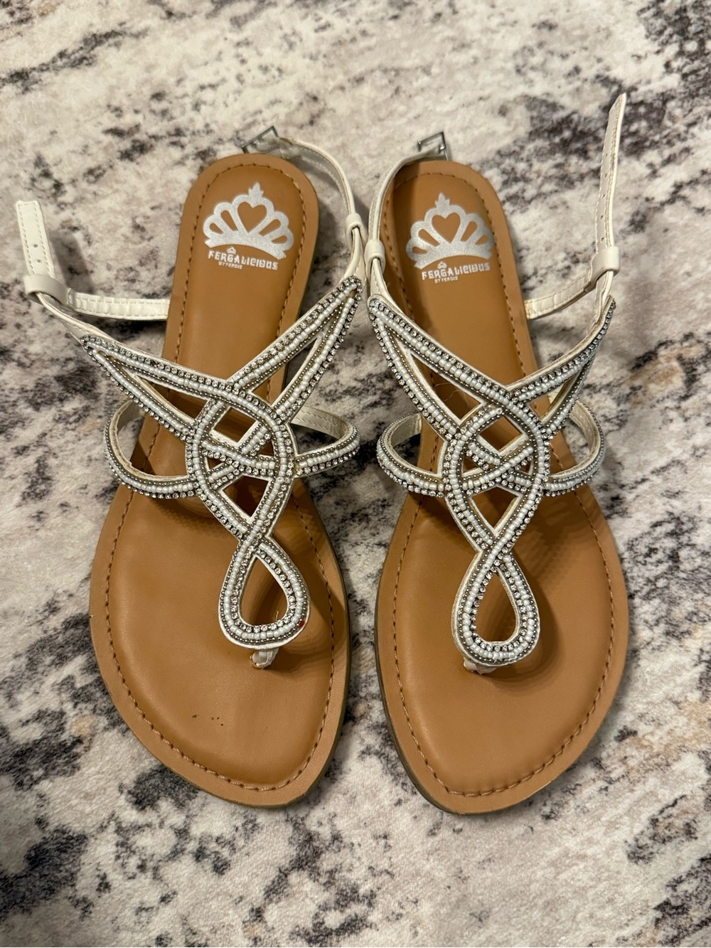 Fergalicious Silver Beaded Knot-Front Sandals